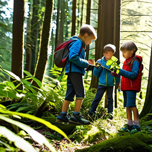Home 21 Forest Exploration**
A group of children, fully clothed in appropriate hiking attire, exploring a lush forest. Sunlight filters through the trees, illuminating a diverse range of plant life. The children are examining leaves and insects with magnifying glasses. Perfect anatomy, correct proportions, natural poses. Safe for work, appropriate content, family-friendly, professional photography, high quality.
**