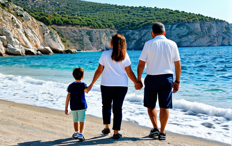 가족 여행 중의 다양한 경험과 배우기 - **
"A Turkish family (mother, father, two children) looking with wonder at the Mediterranean Sea fo...